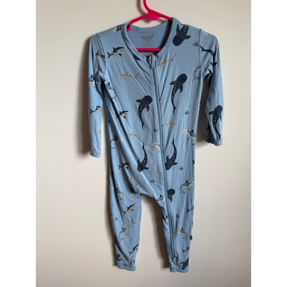 Kyte Baby Blue Stream Shark Romper 3T